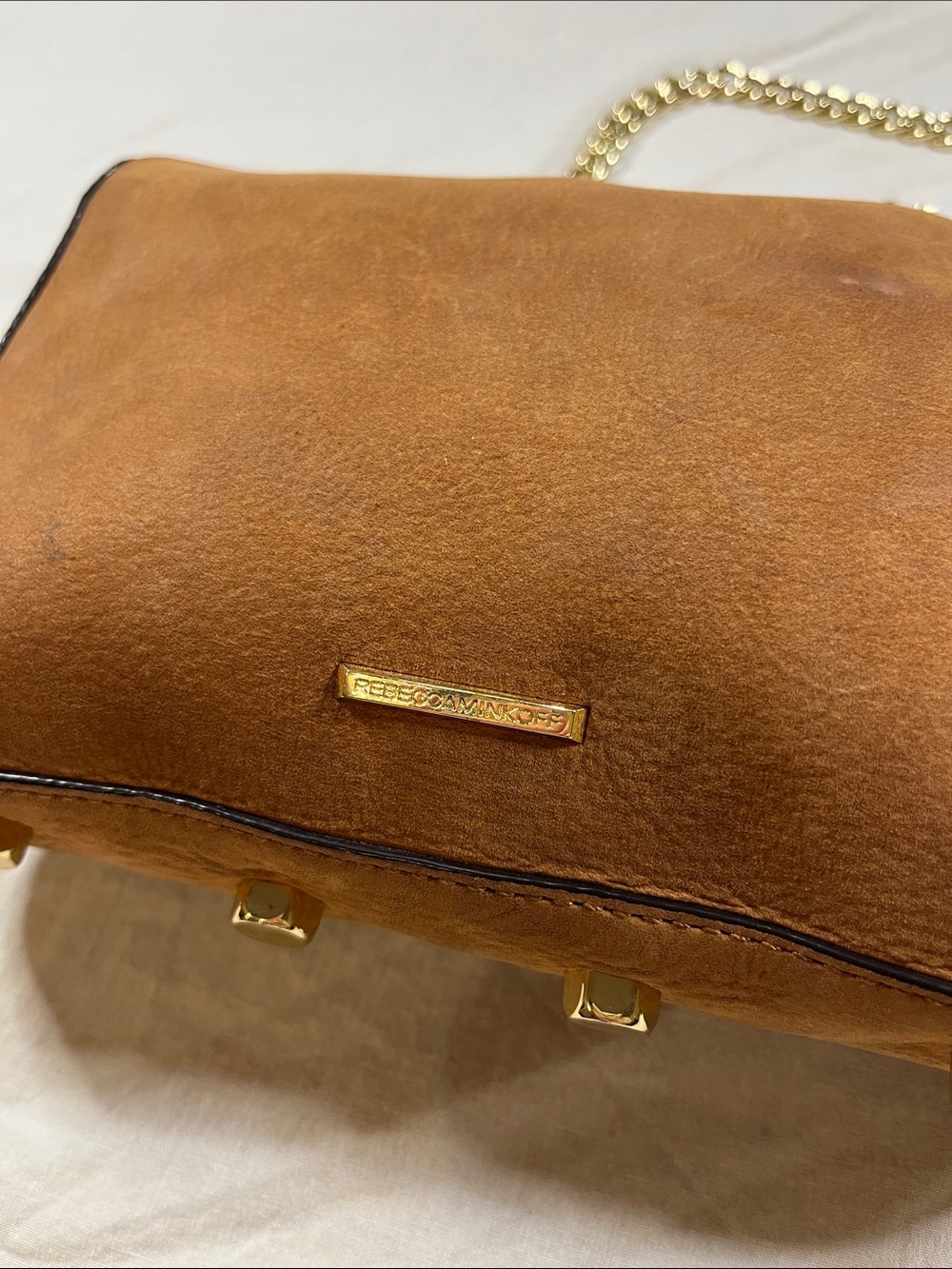 Rebecca Minkoff Avery Suede Crossbody Bag Gold Chain in Tan/Caramel - Picture 5 of 12